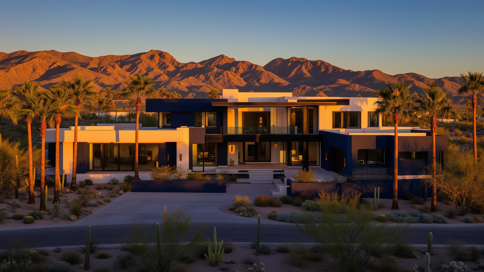 Luxury modern Arizona home at golden hour